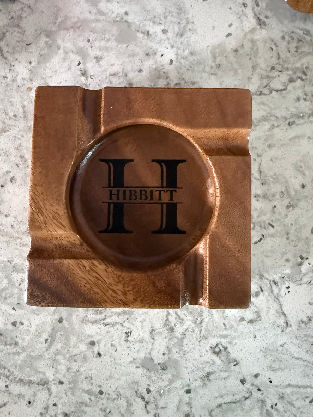 Personalized Monogram Wood Cigar Ashtray, Brown Square 5.4x5.4 in.
