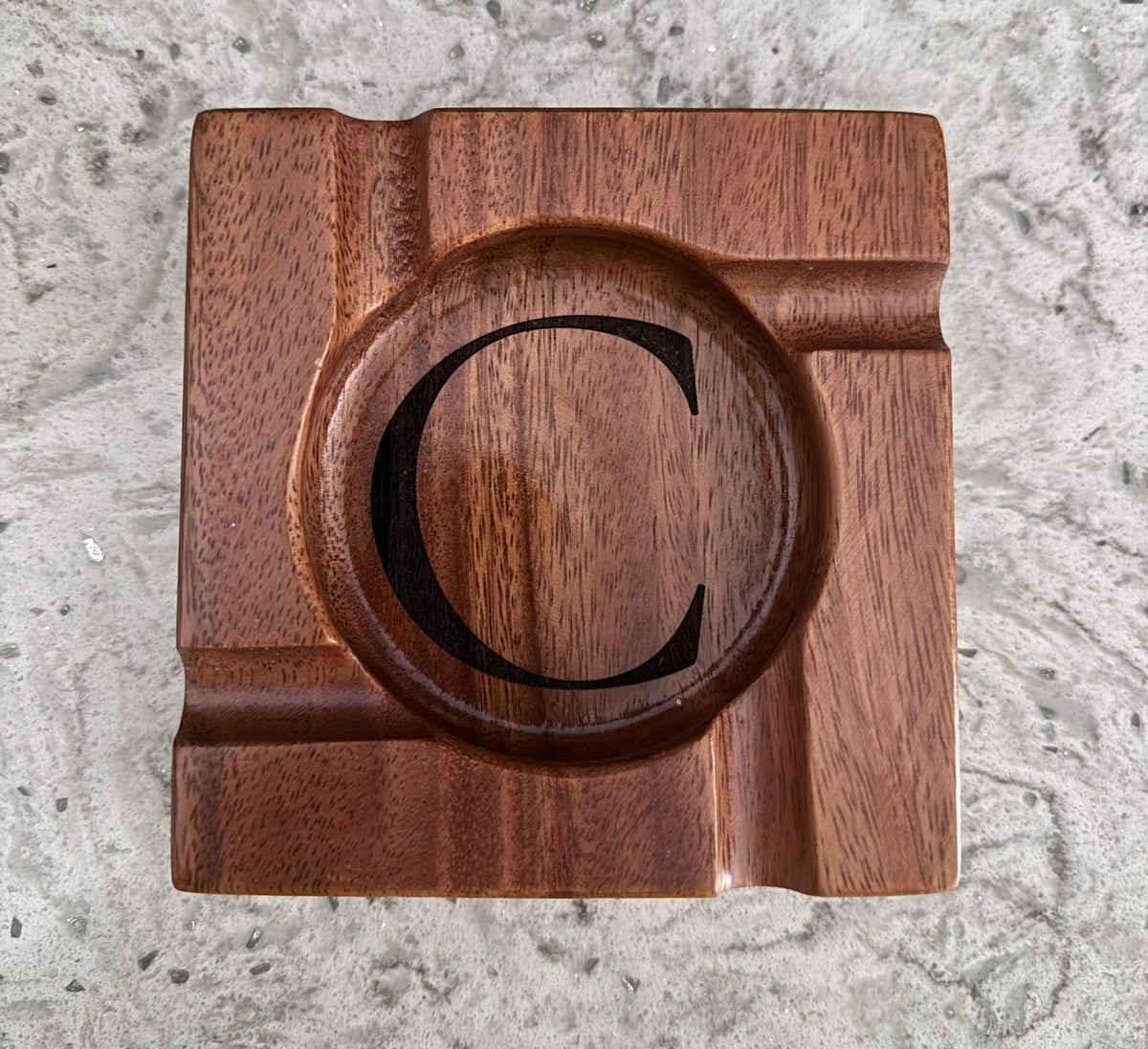 Personalized Monogram Wood Cigar Ashtray, Brown Square 5.4x5.4 in.