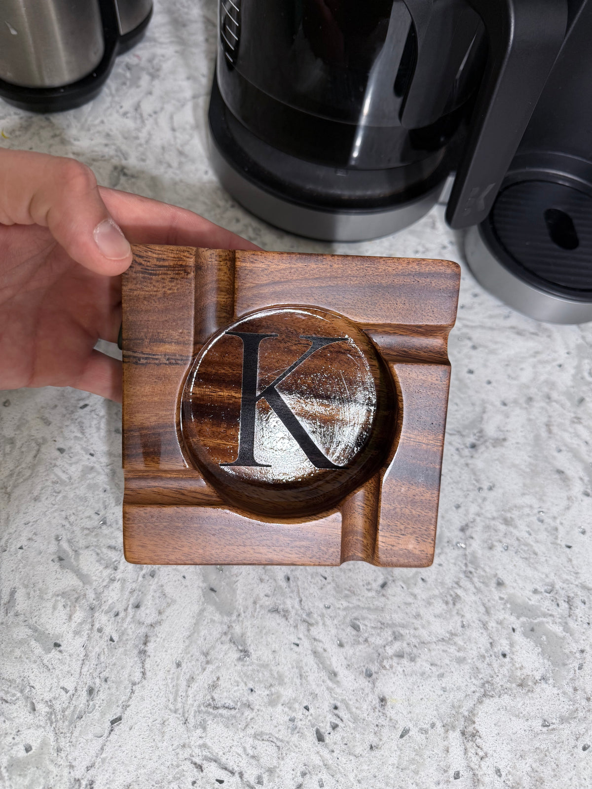 Personalized Monogram Wood Cigar Ashtray, Brown Square 5.4x5.4 in.