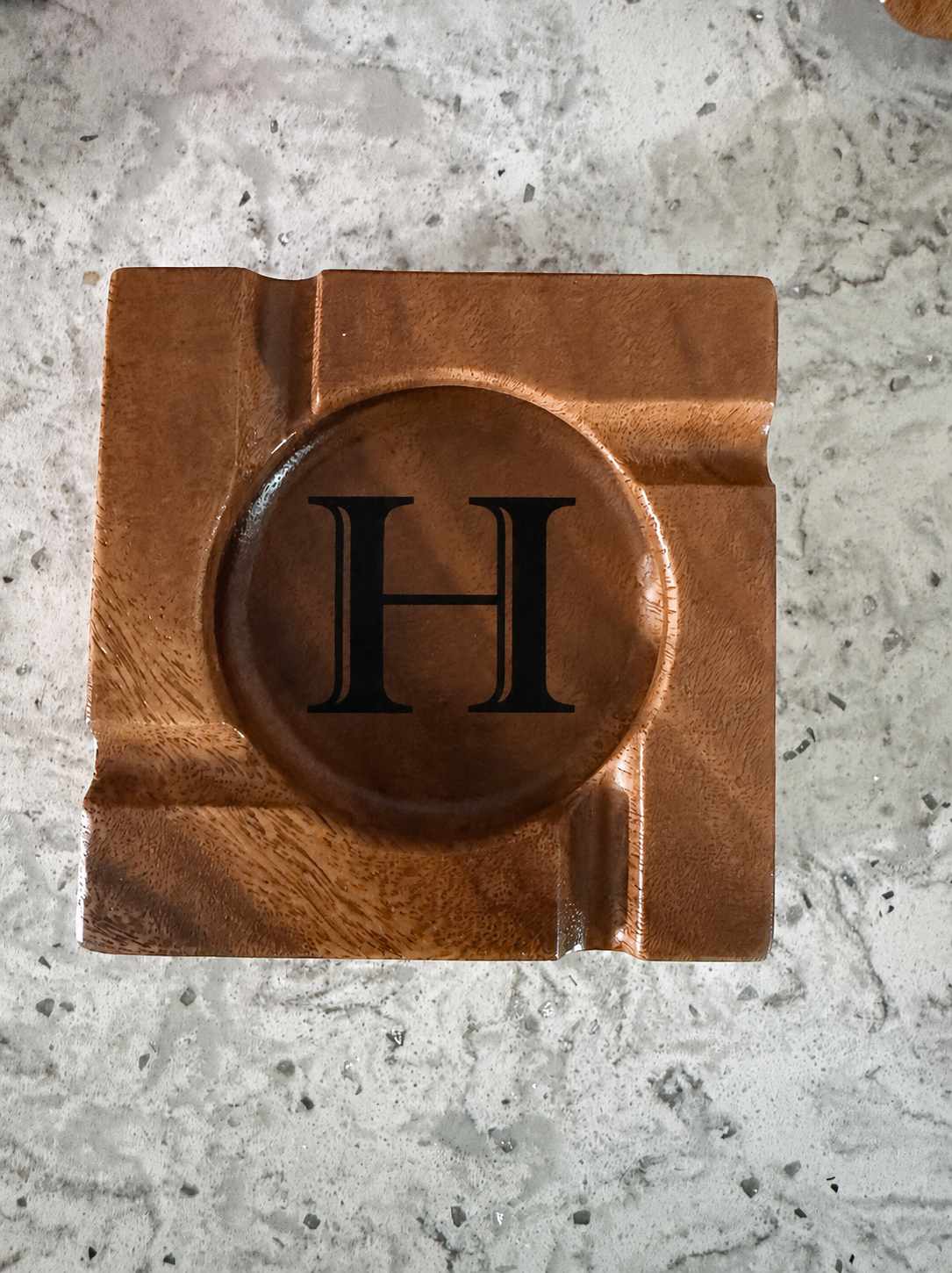 Personalized Monogram Wood Cigar Ashtray, Brown Square 5.4x5.4 in.