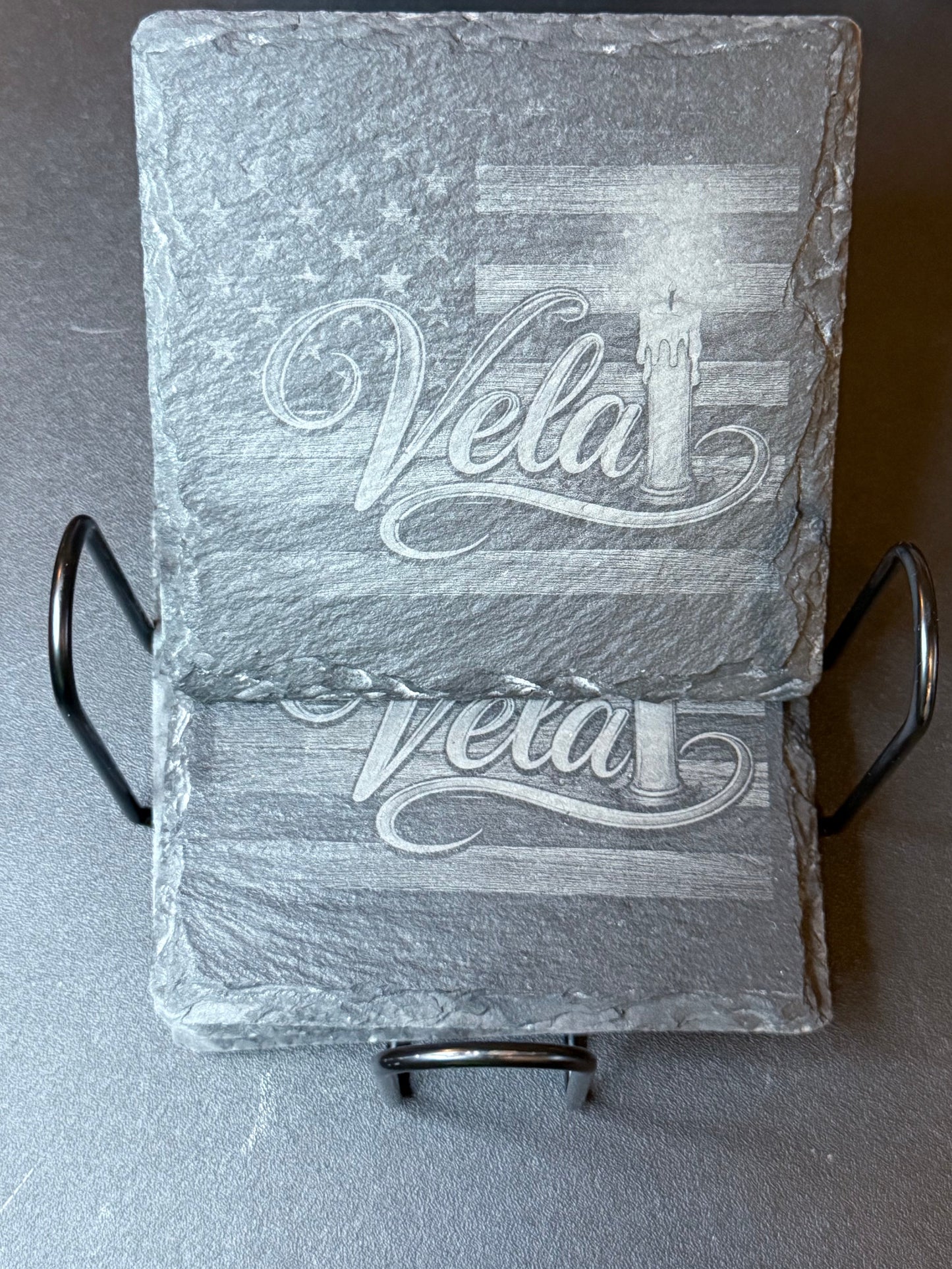 Custom Laser Engraved Slate Coaster Set