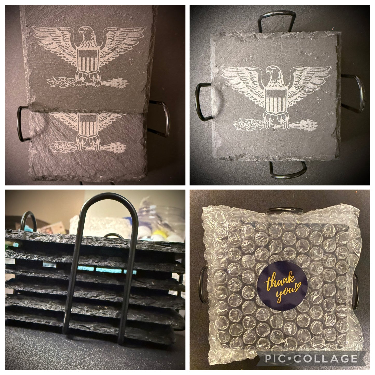 Custom Laser Engraved Slate Coaster Set