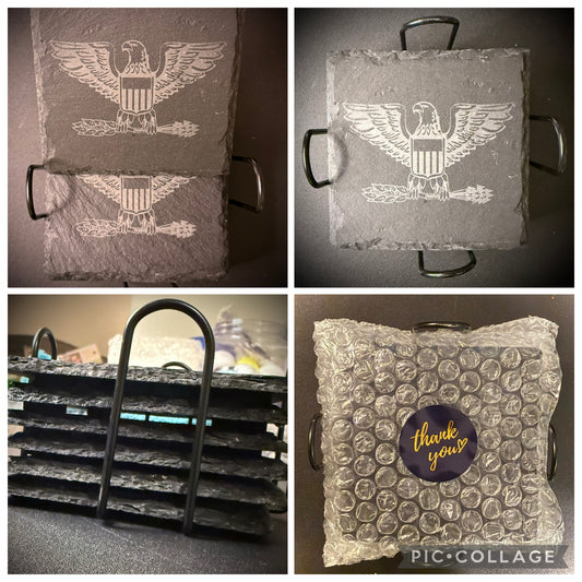 Custom Laser Engraved Slate Coaster Set