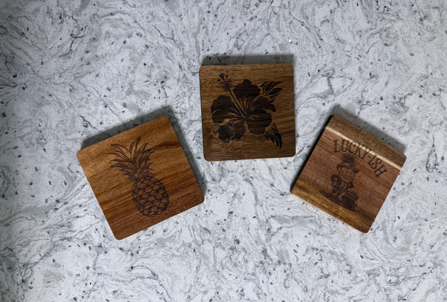 Custom Laser Engraved Wood Coaster Set