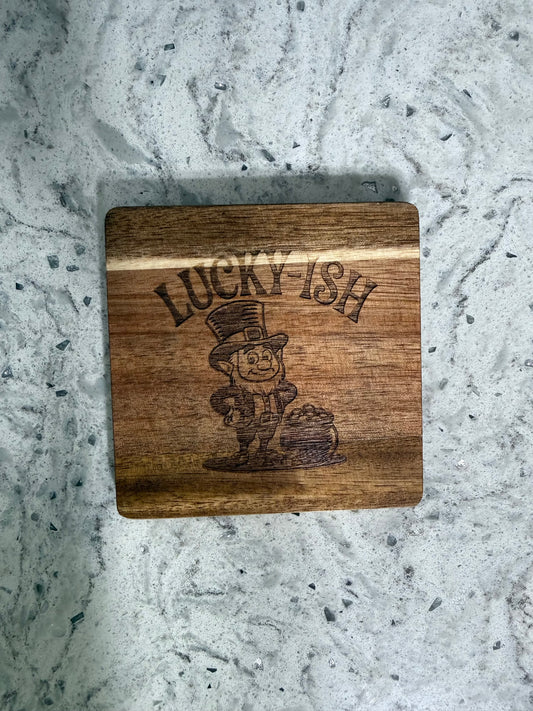 Custom Laser Engraved Wood Coaster Set