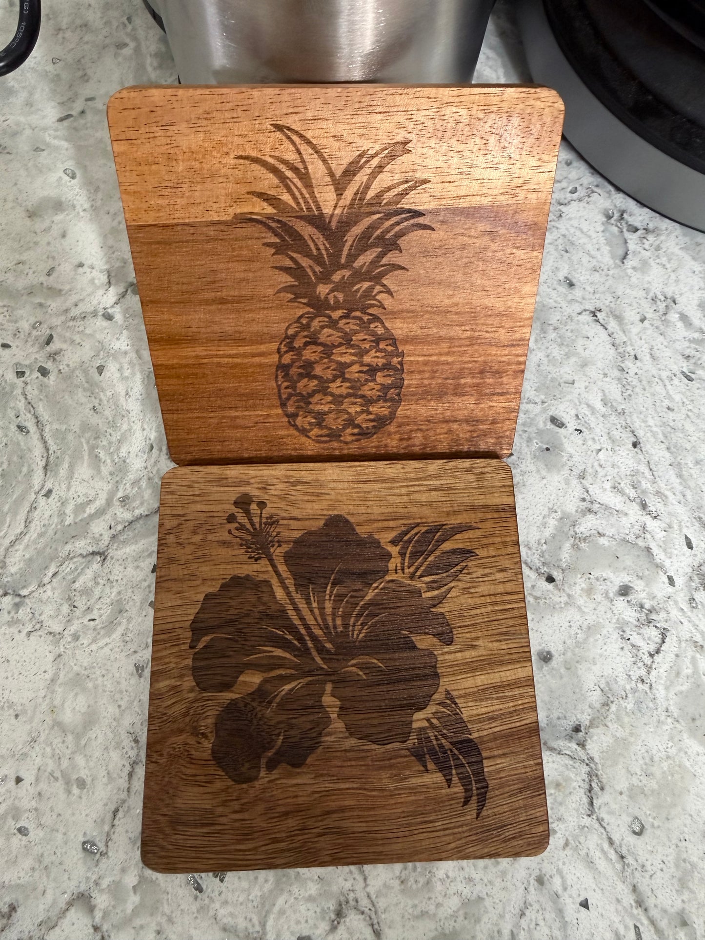 Custom Laser Engraved Wood Coaster Set