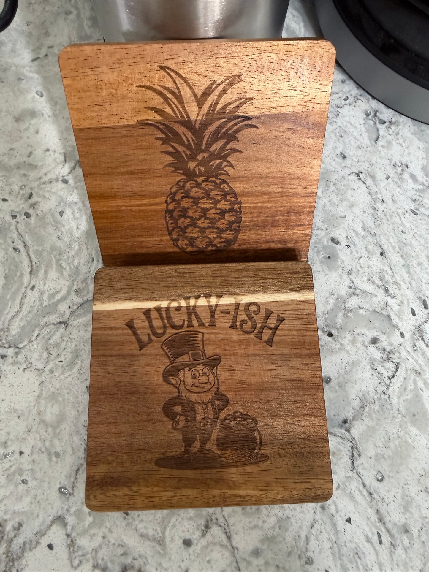 Custom Laser Engraved Wood Coaster Set